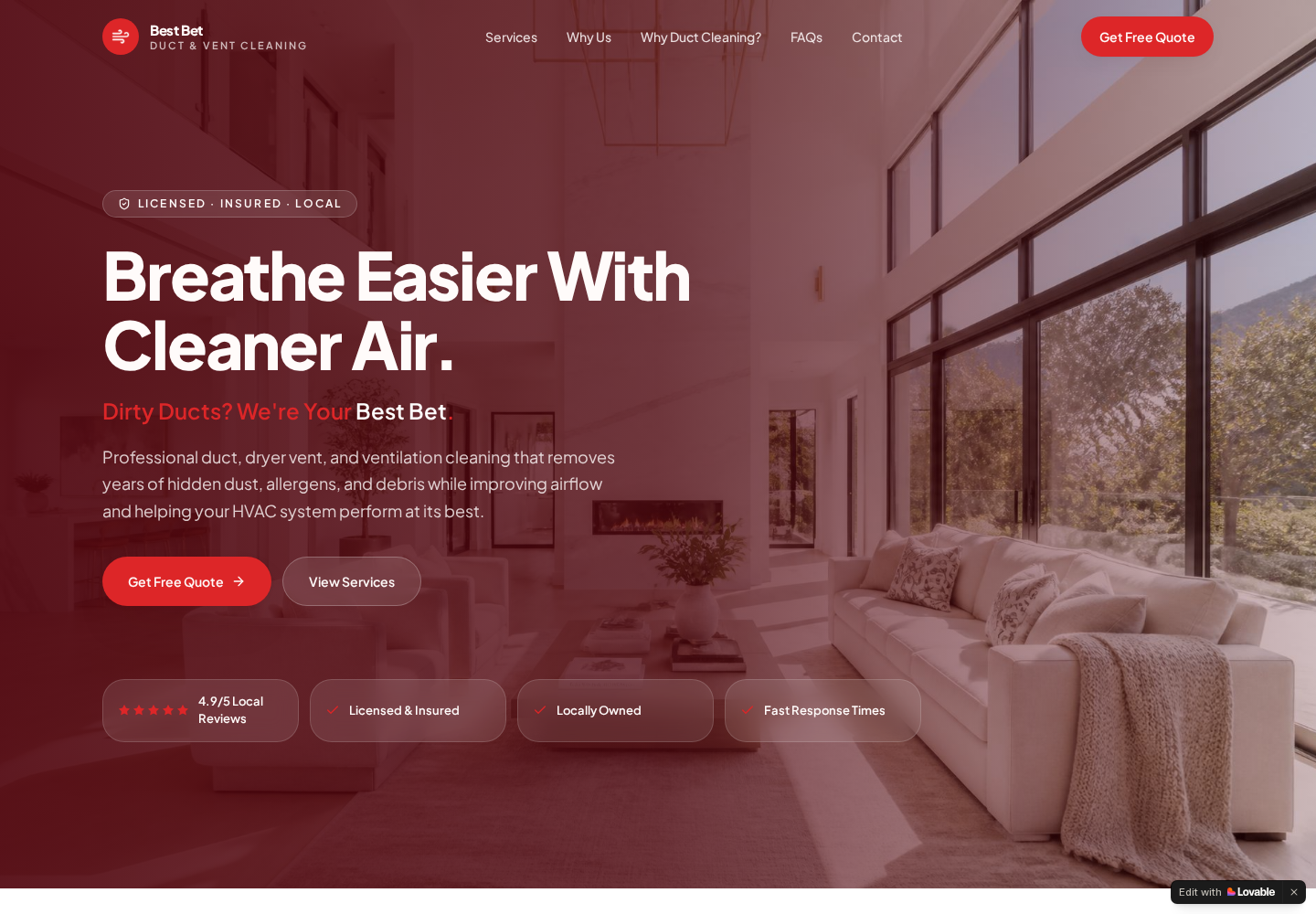 Best Bet Air Cleaning website designed by Arveon