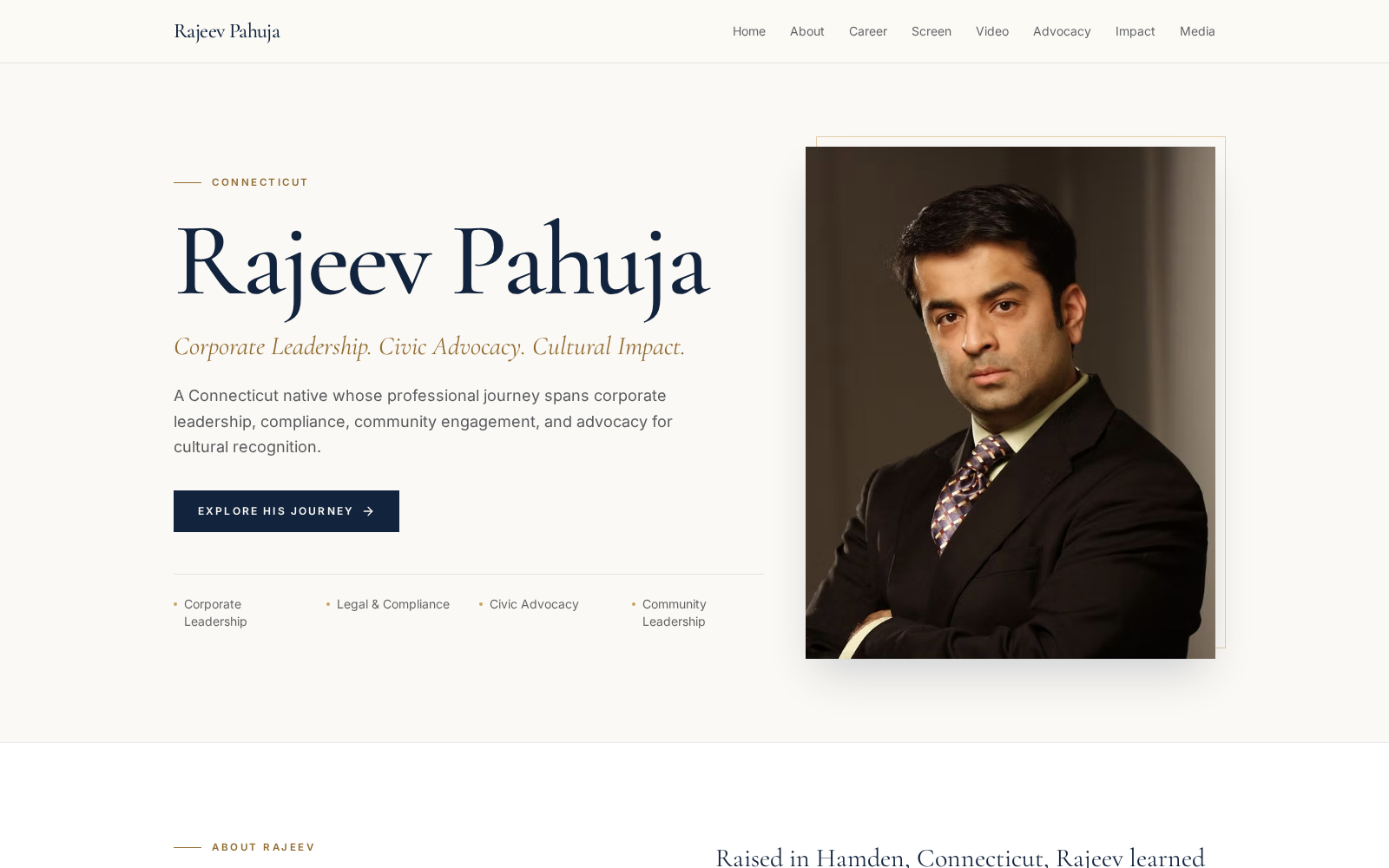 Rajeev Pahuja professional profile website designed by Arveon